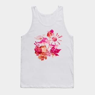 Pink Fall Toad and Mushrooms Watercolor Illustration Tank Top